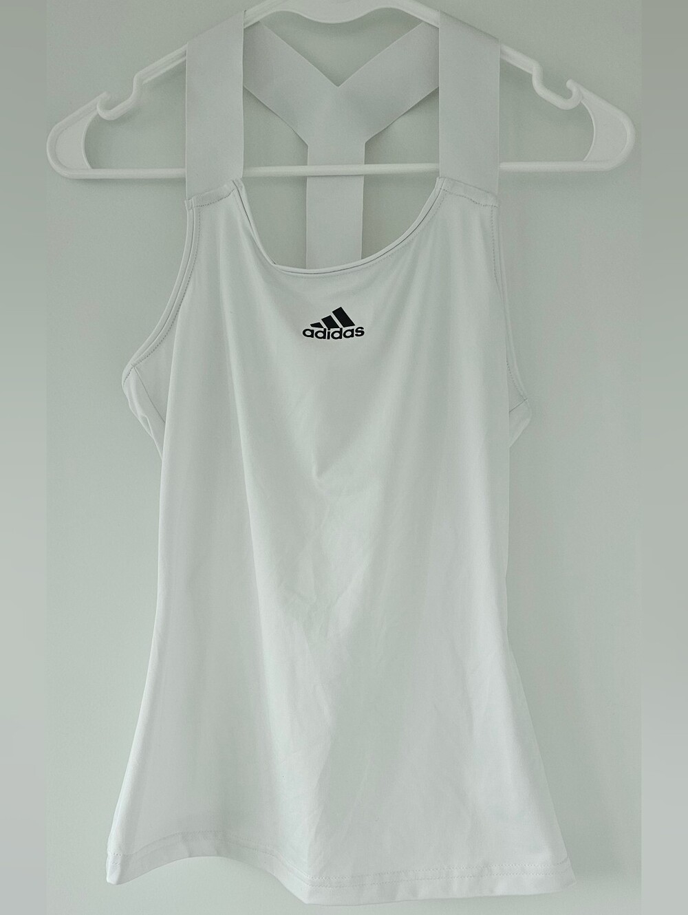 Adidas White Racerback Performance Tank Top with Black Logo